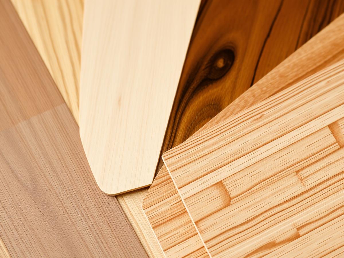 Hardwood flooring plank samples in oak, maple and hickory